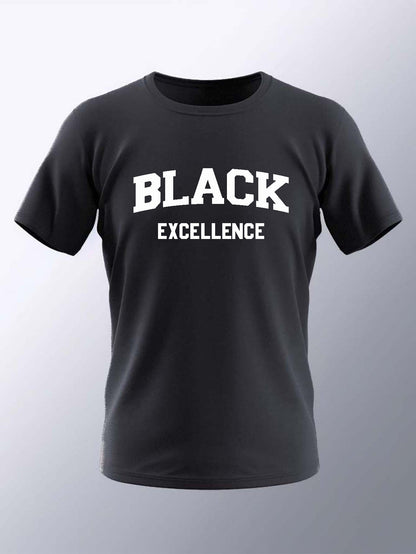 Men's Fashion Tees, Plus Size "Black Excellence" Graphic Print T Shirt Short-sleeve Tops For Summer, Men Clothing