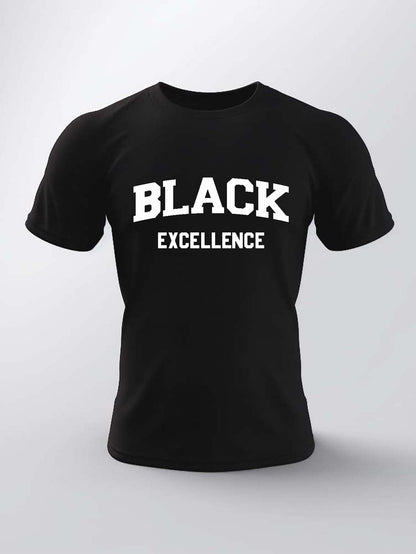 Men's Fashion Tees, Plus Size "Black Excellence" Graphic Print T Shirt Short-sleeve Tops For Summer, Men Clothing