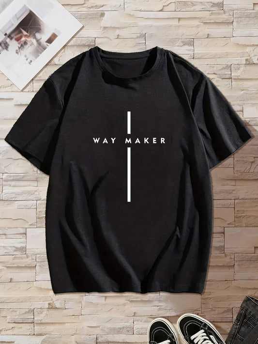 Way Maker Print T Shirt, Tees For Men, Casual Short Sleeve T-shirt For Summer