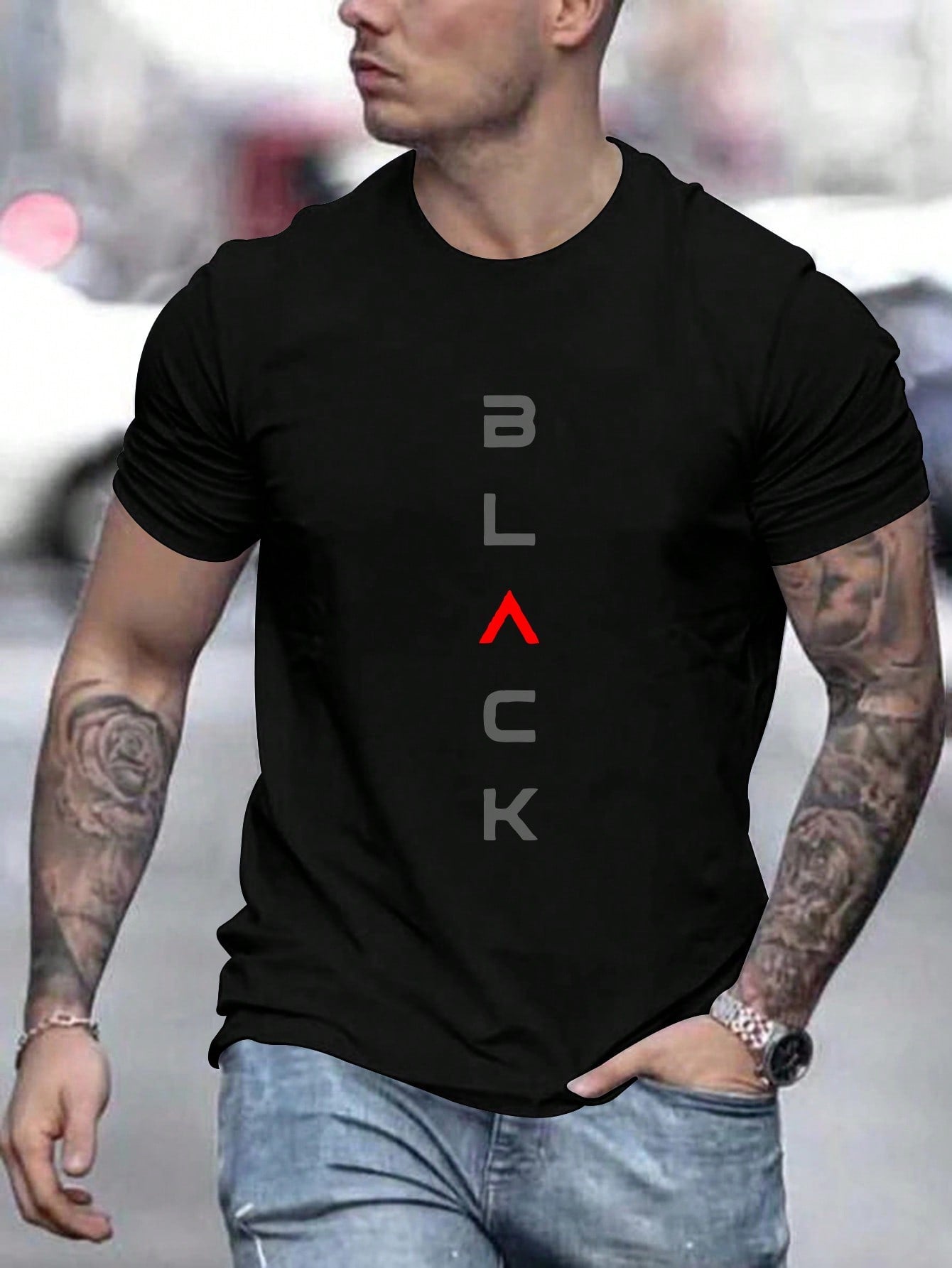 "Black" Letter Printed Round Neck Casual Comfy T-Shirt For Work And Leisure