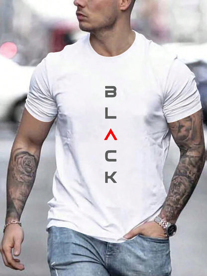 "Black" Letter Printed Round Neck Casual Comfy T-Shirt For Work And Leisure