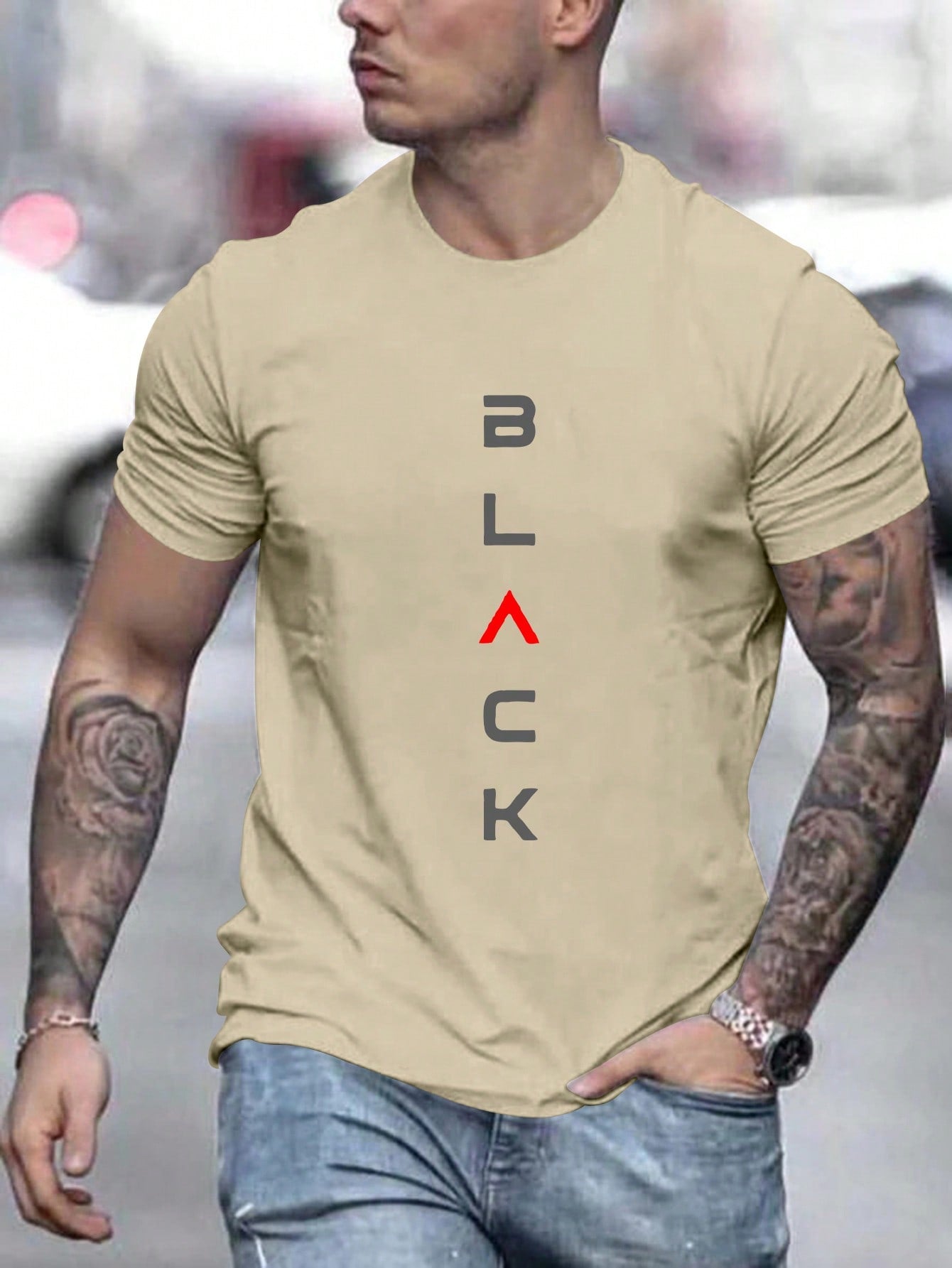 "Black" Letter Printed Round Neck Casual Comfy T-Shirt For Work And Leisure