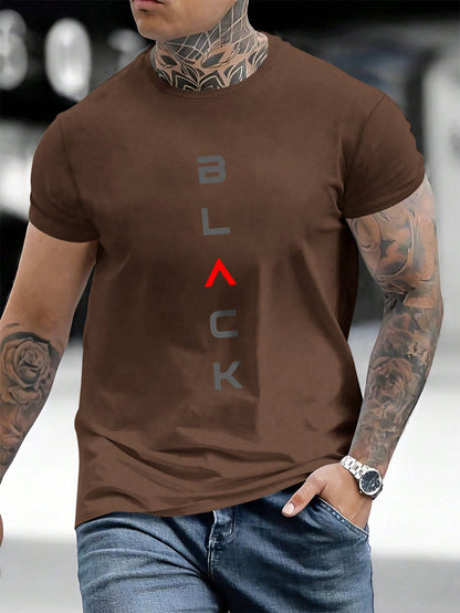 "Black" Letter Printed Round Neck Casual Comfy T-Shirt For Work And Leisure