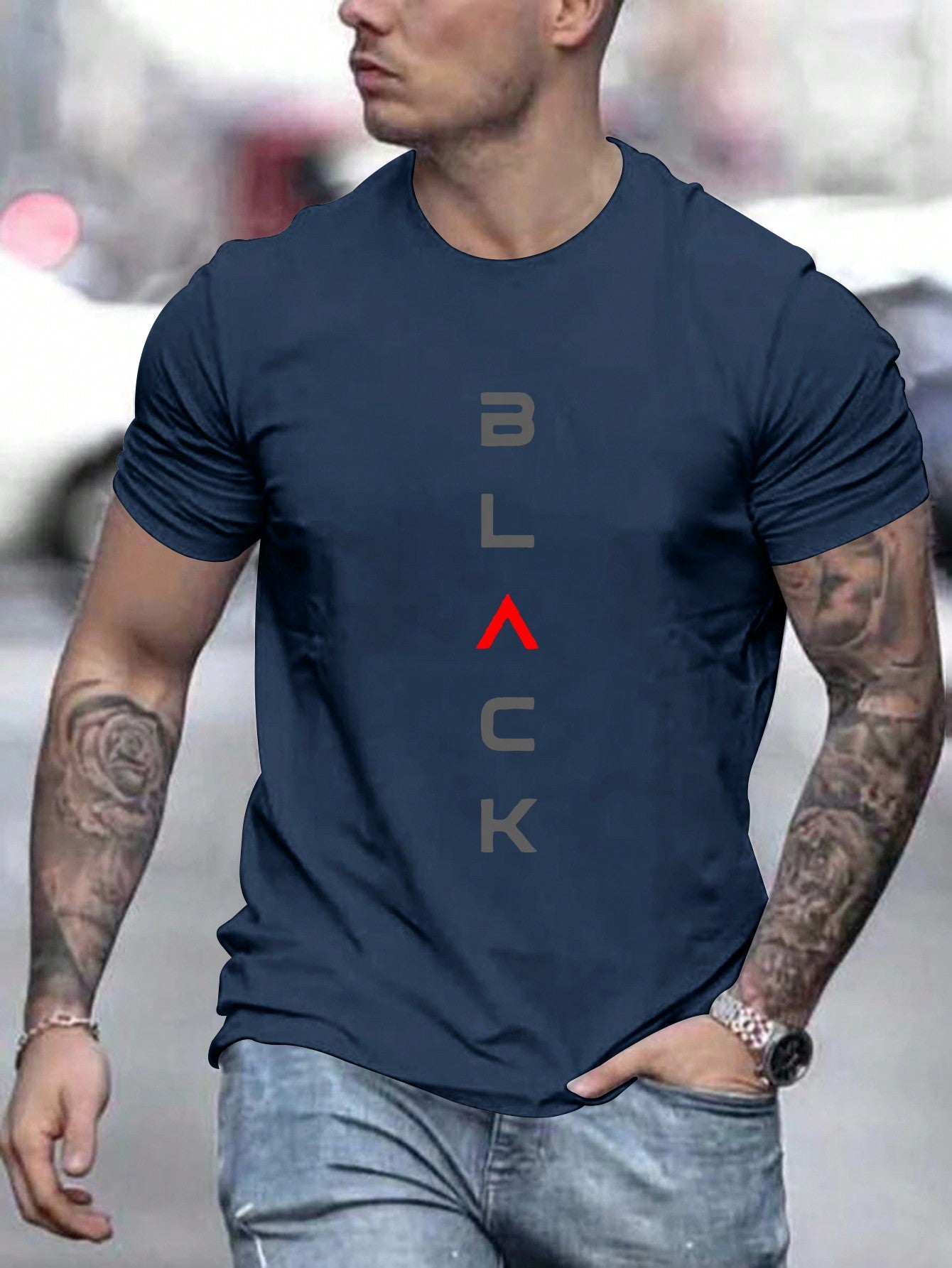 "Black" Letter Printed Round Neck Casual Comfy T-Shirt For Work And Leisure