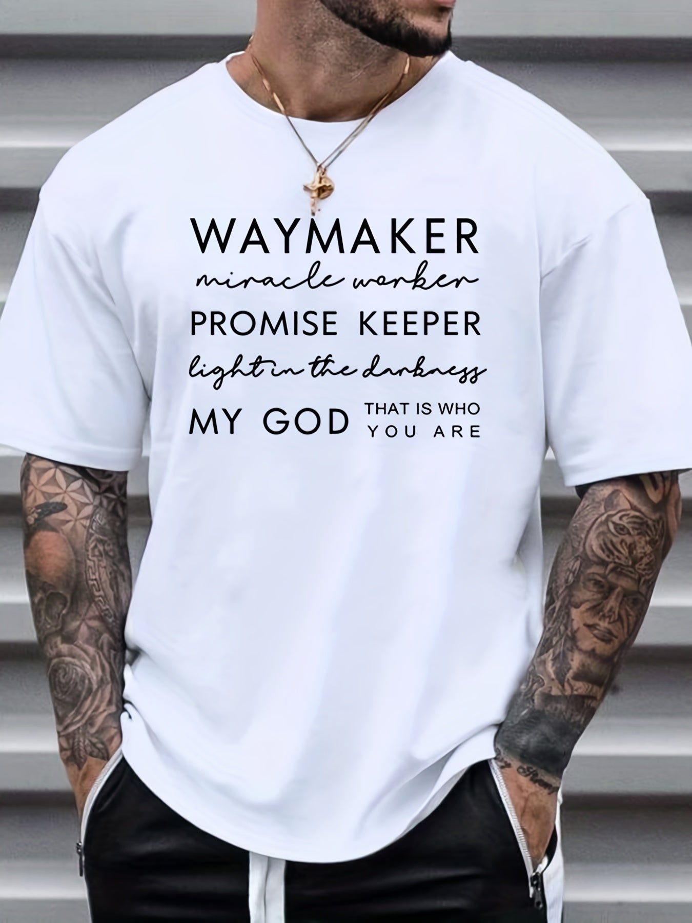Plus Size Way Maker Men's Casual Trendy Graphic Print Comfortable Crew Neck Short Sleeve T-shirts, Summer Oversized Loose Tees