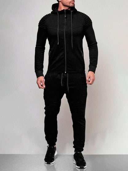 Outdoor Solid Hooded Two Piece Workout Clothes