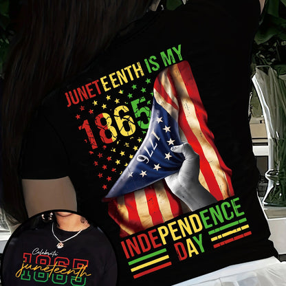 Juneteenth Print Crew Neck T-shirt, Casual Short Sleeve Top For Spring & Summer, Women's Clothing