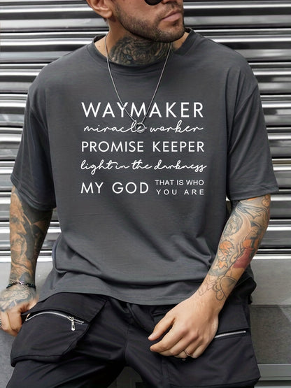 Plus Size Way Maker Men's Casual Trendy Graphic Print Comfortable Crew Neck Short Sleeve T-shirts, Summer Oversized Loose Tees